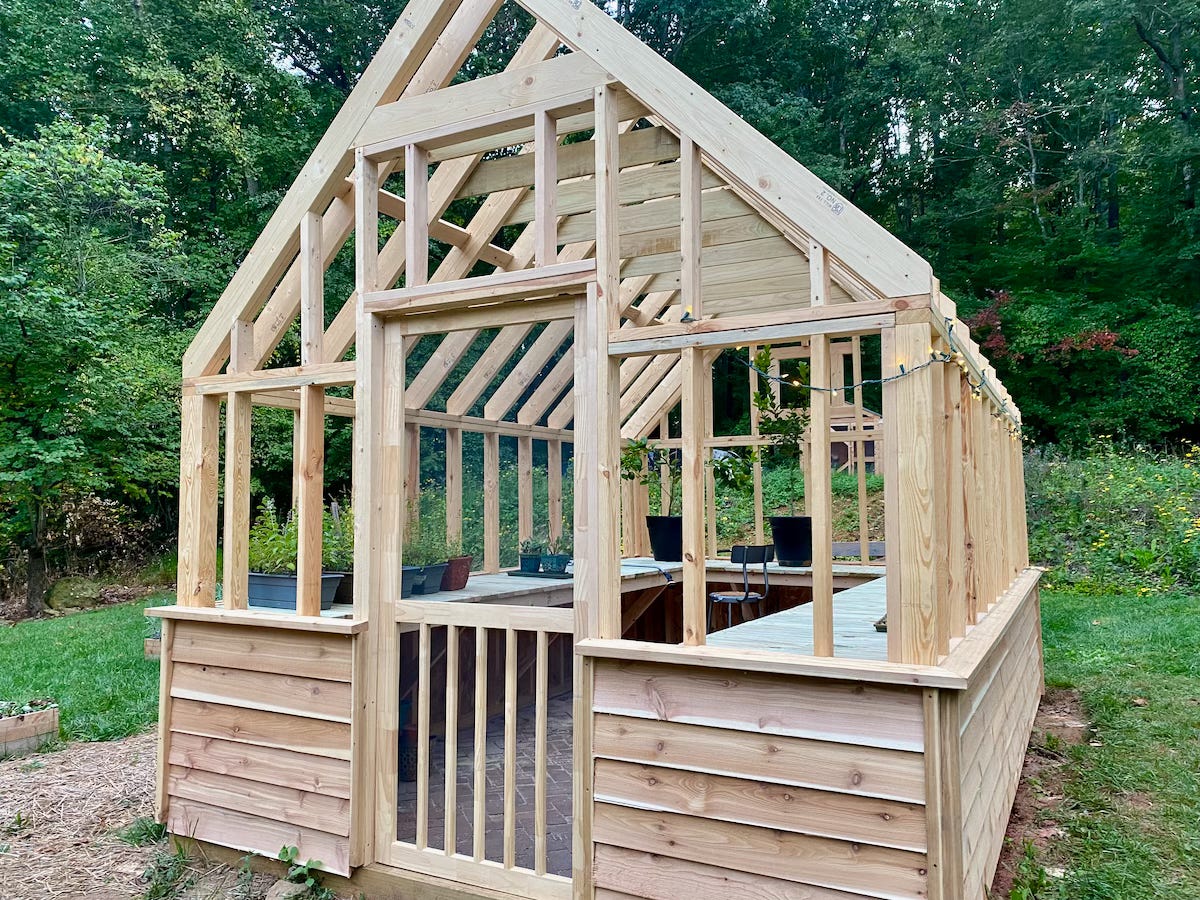Greenhouse nearing the end of construction.