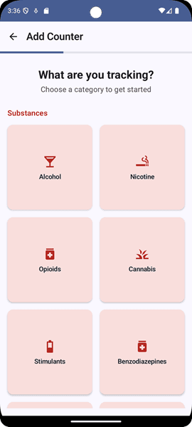 Choosing what to track in Nimbus - substances, behaviors, or custom options