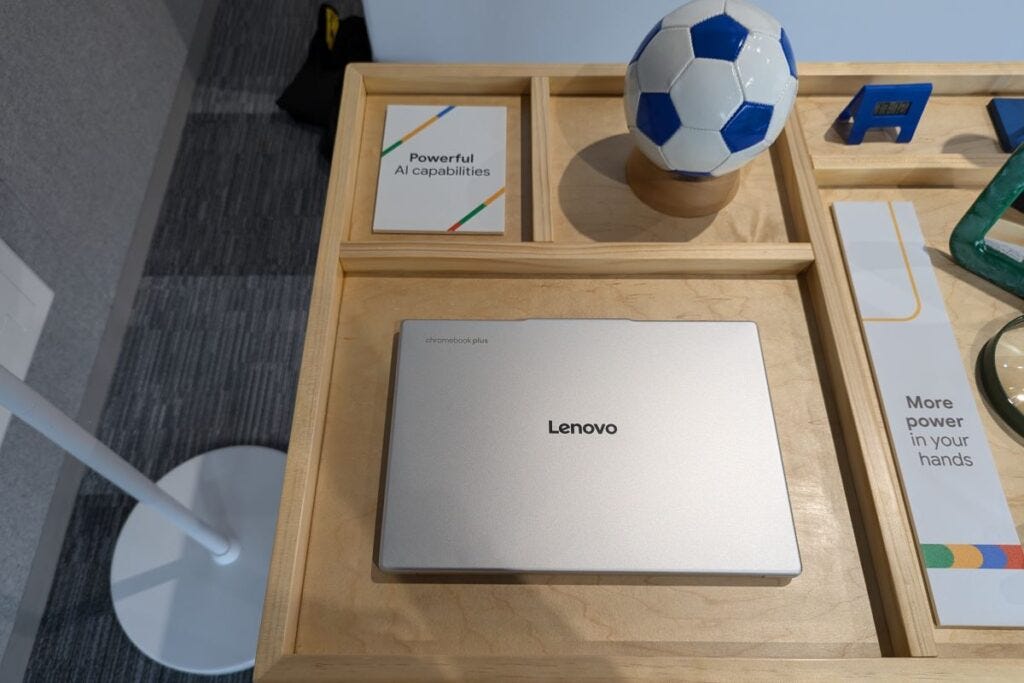 Lenovo Chromebook Plus 14 closed with front panel showing