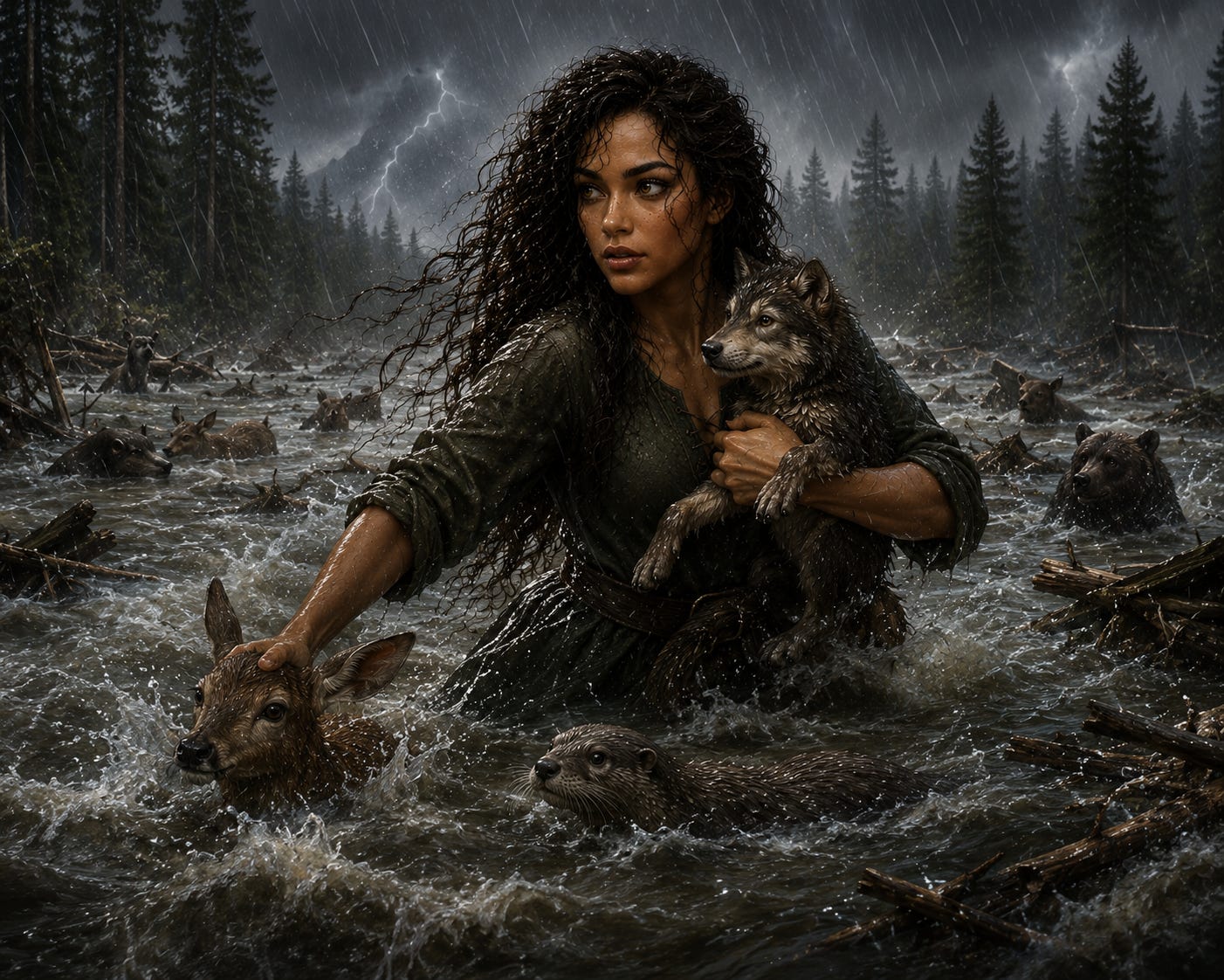 Coralie Ravenwood Saving Animals From A flood