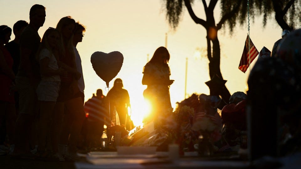 A photo of a makeshift memorial for Charlie Kirk