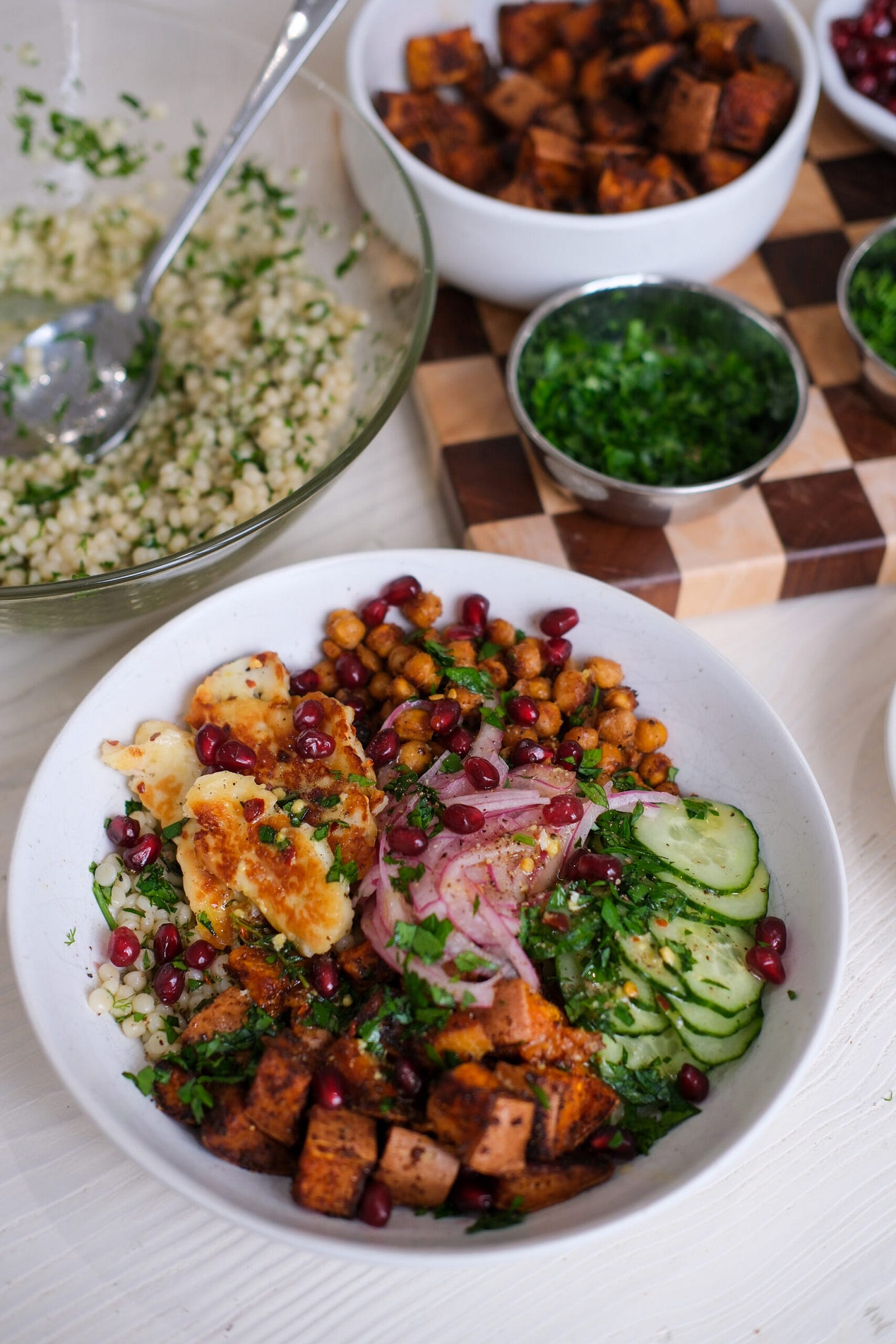 Hot Honey Halloumi Bowls with Crispy Chickpeas & Herby Couscous Hot Honey Halloumi Bowls with Crispy Chickpeas & Herby Couscous