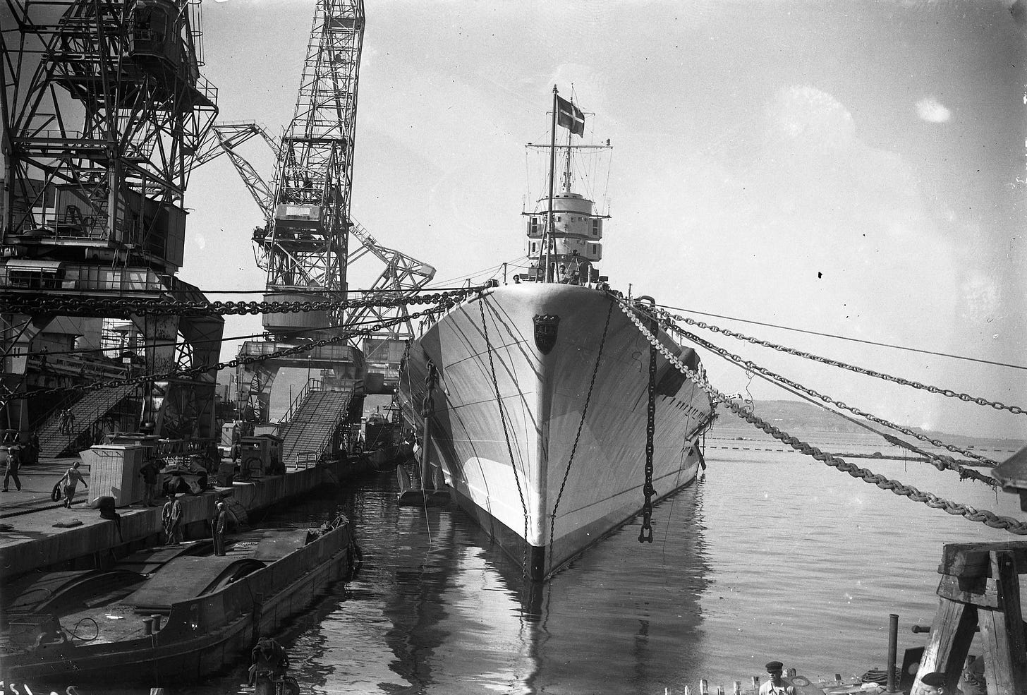 The Italian battleship Roma during fitting out in Trieste, 1942.