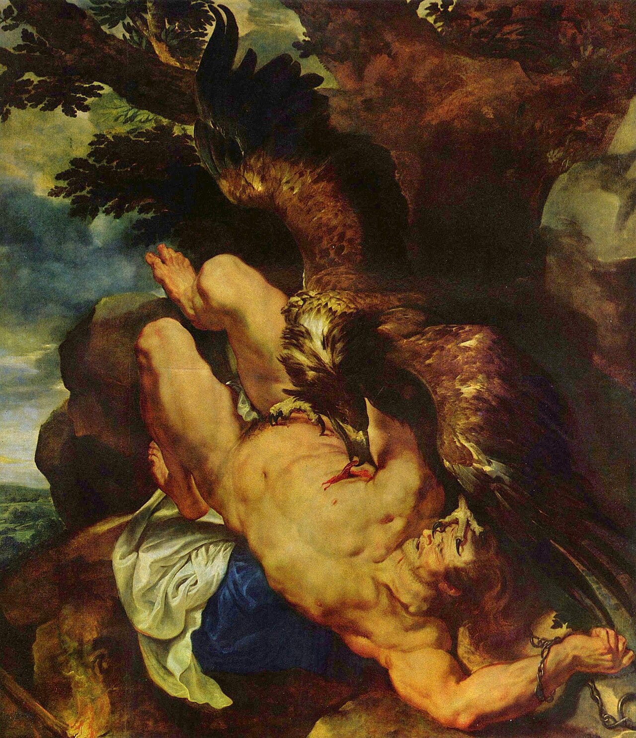 An eagle tearing the liver of the chained Prometheus An eagle tearing the liver of the chained Prometheus