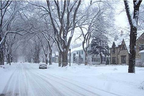 A snowy street with trees and houses

AI-generated content may be incorrect.