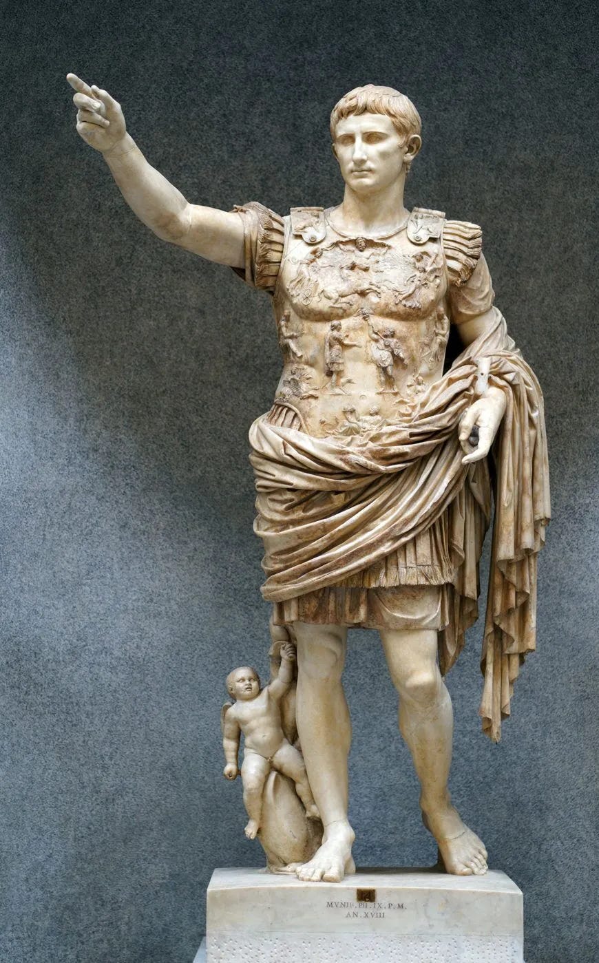 Augustus of Primaporta, 1st century C.E., marble, 2.03 meters high (Vatican Museums) (photo: Steven Zucker, CC BY-NC-SA 2.0)