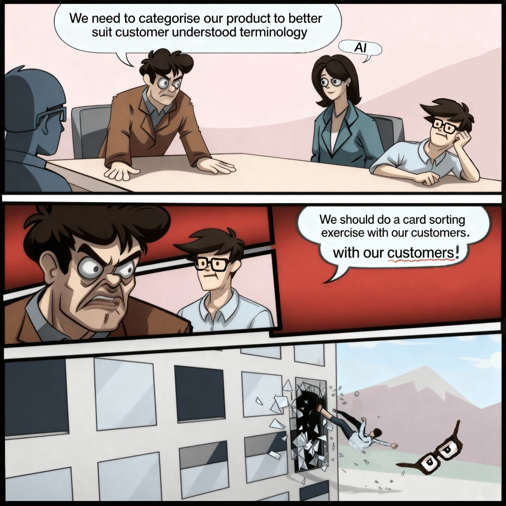 Comic strip about card sorting