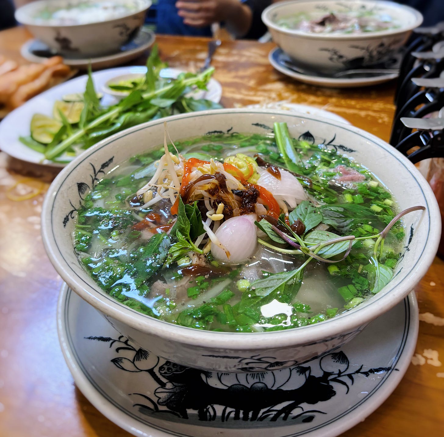 A bowl of pho noodle soup