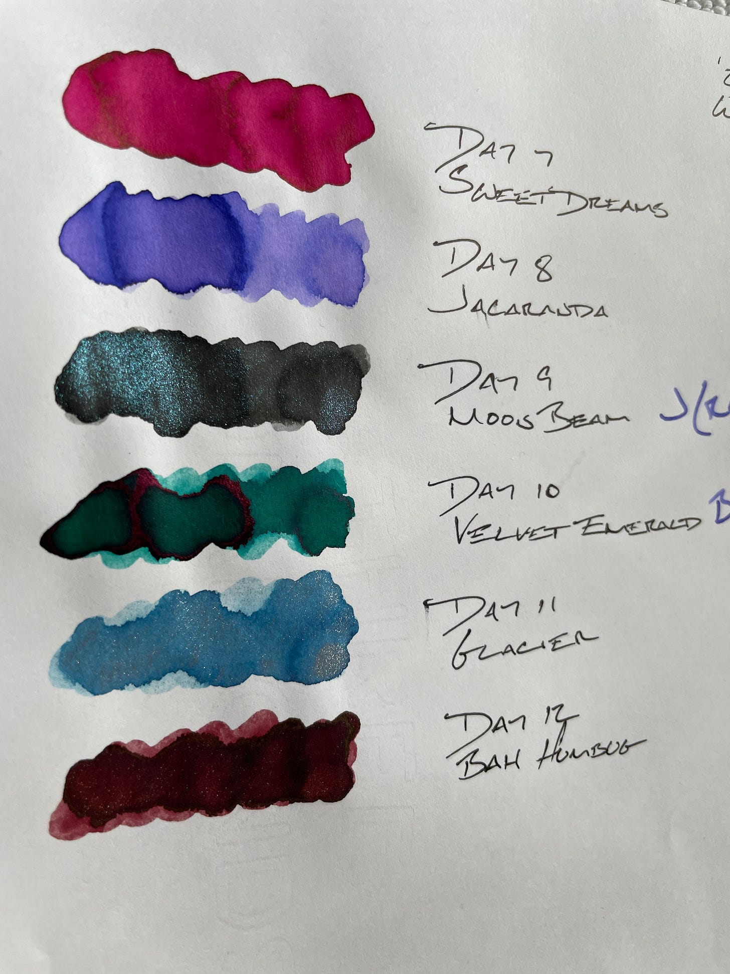 Diamine’s Days 7-12 … That Velvet Emerald is fabulous … Diamine’s Days 7-12 … That Velvet Emerald is fabulous …