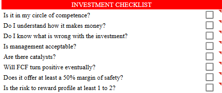 Investment checklist from Beating the Tide Weekly #53 outlining key due diligence steps: circle of competence, business understanding, catalysts, management quality, margin of safety, and risk-reward analysis. Featured in the “Discipline Beats Action” edition of the investing newsletter. Investment checklist from Beating the Tide Weekly #53 outlining key due diligence steps: circle of competence, business understanding, catalysts, management quality, margin of safety, and risk-reward analysis. Featured in the “Discipline Beats Action” edition of the investing newsletter.