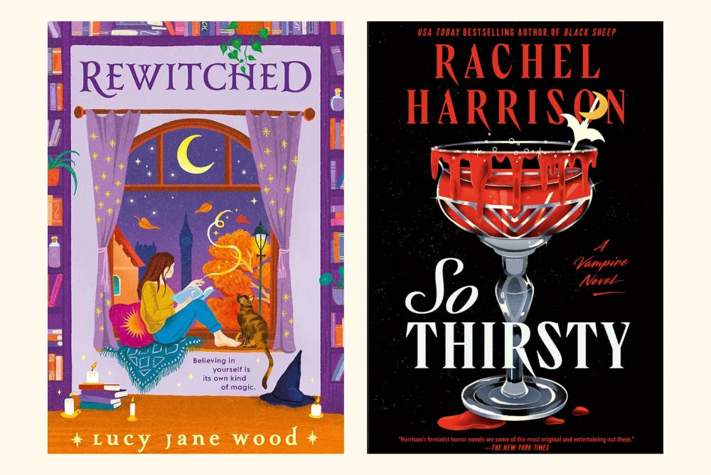 Fall book recommendations - Book covers of Rewitched by Lucy Jane Wood and So Thirsty by Rachel Harrison