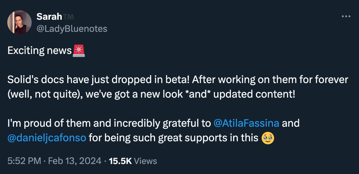 Post by Sarah announcing the Beta Solid Docs
