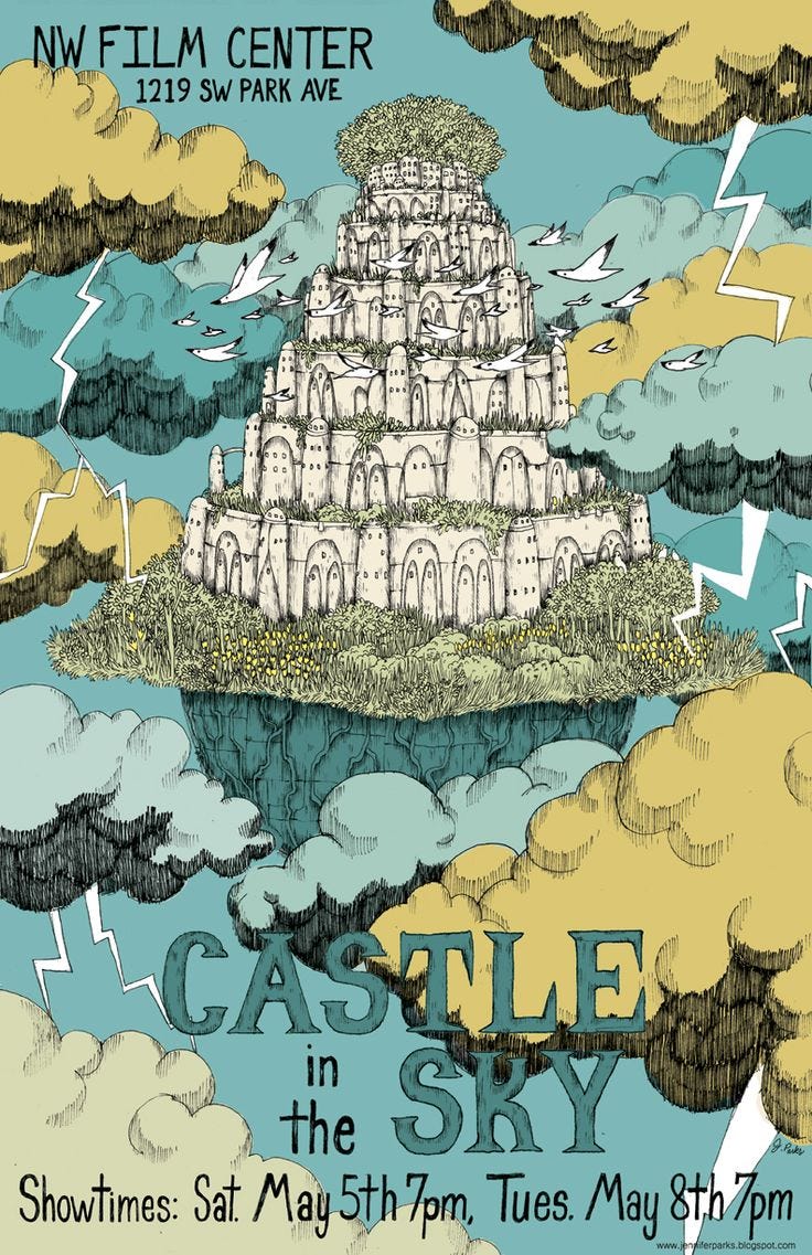 This may contain: an advertisement for castle in the sky