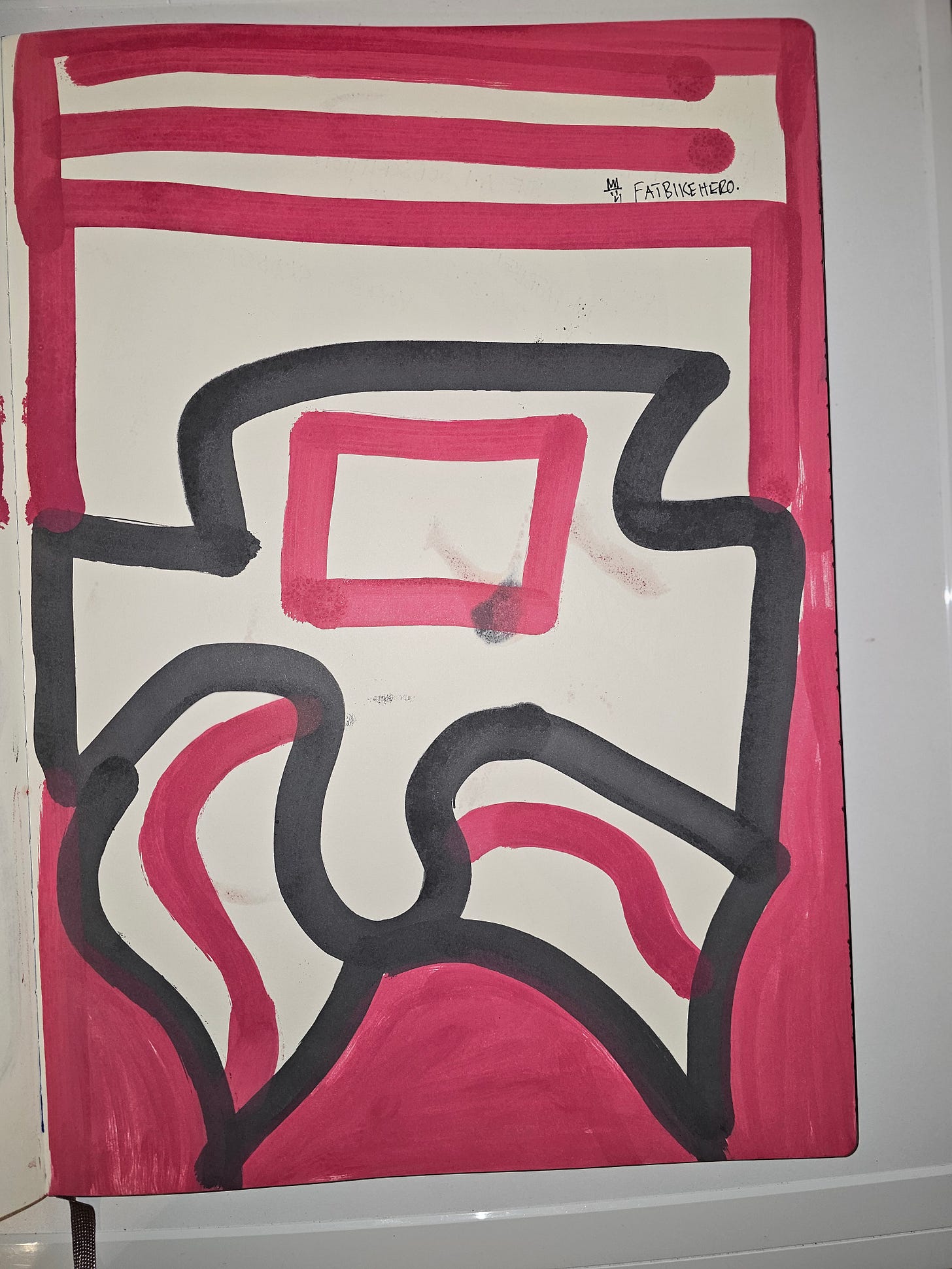 Abstract human-made drawing critiquing artificial intelligence and AI intimacy, featuring bold black lines and red fields by FatbikeHero. Abstract human-made drawing critiquing artificial intelligence and AI intimacy, featuring bold black lines and red fields by FatbikeHero.