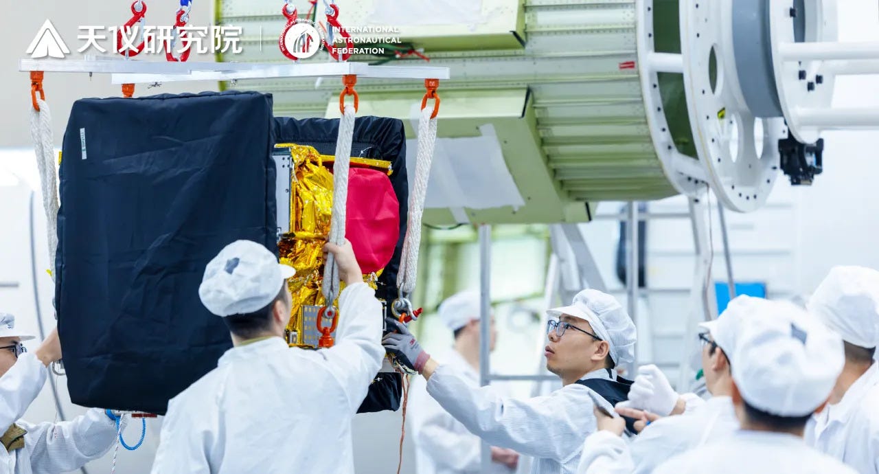 One of SpaceTY’s Earth imaging satellites being integrated with LandSpace’s Zhuque-2E Y2 vehicle in May 2025 at the Jiuquan Satellite Launch Center.