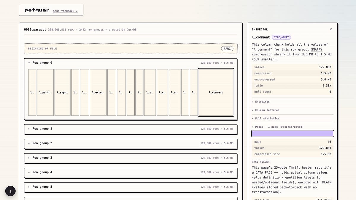 I spent 10 hours vibe-coding a tool to visualize any Parquet file's internals (2 minute read)