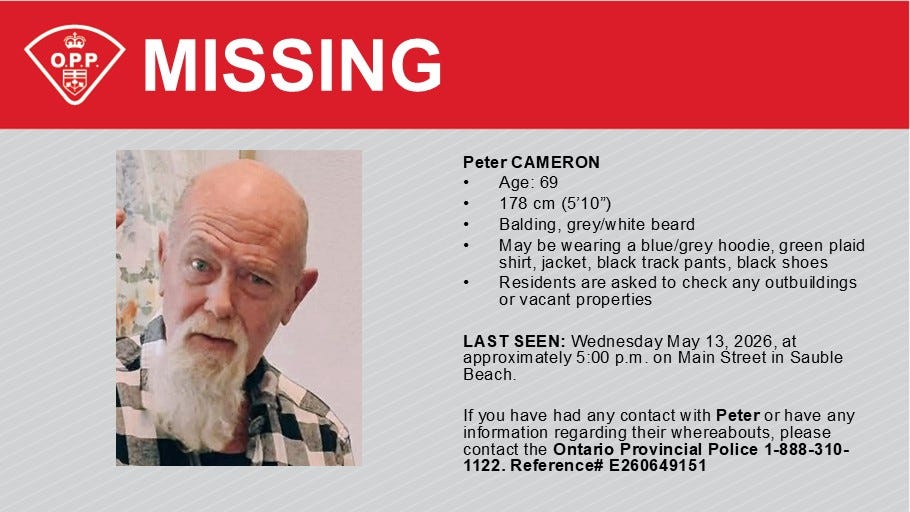 Missing: OPP Seek Public Help Locating 69-Year-Old Last Seen in Sauble Beach
