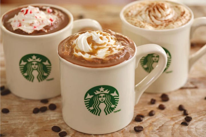 Milkshake and mugs of hot cocoa