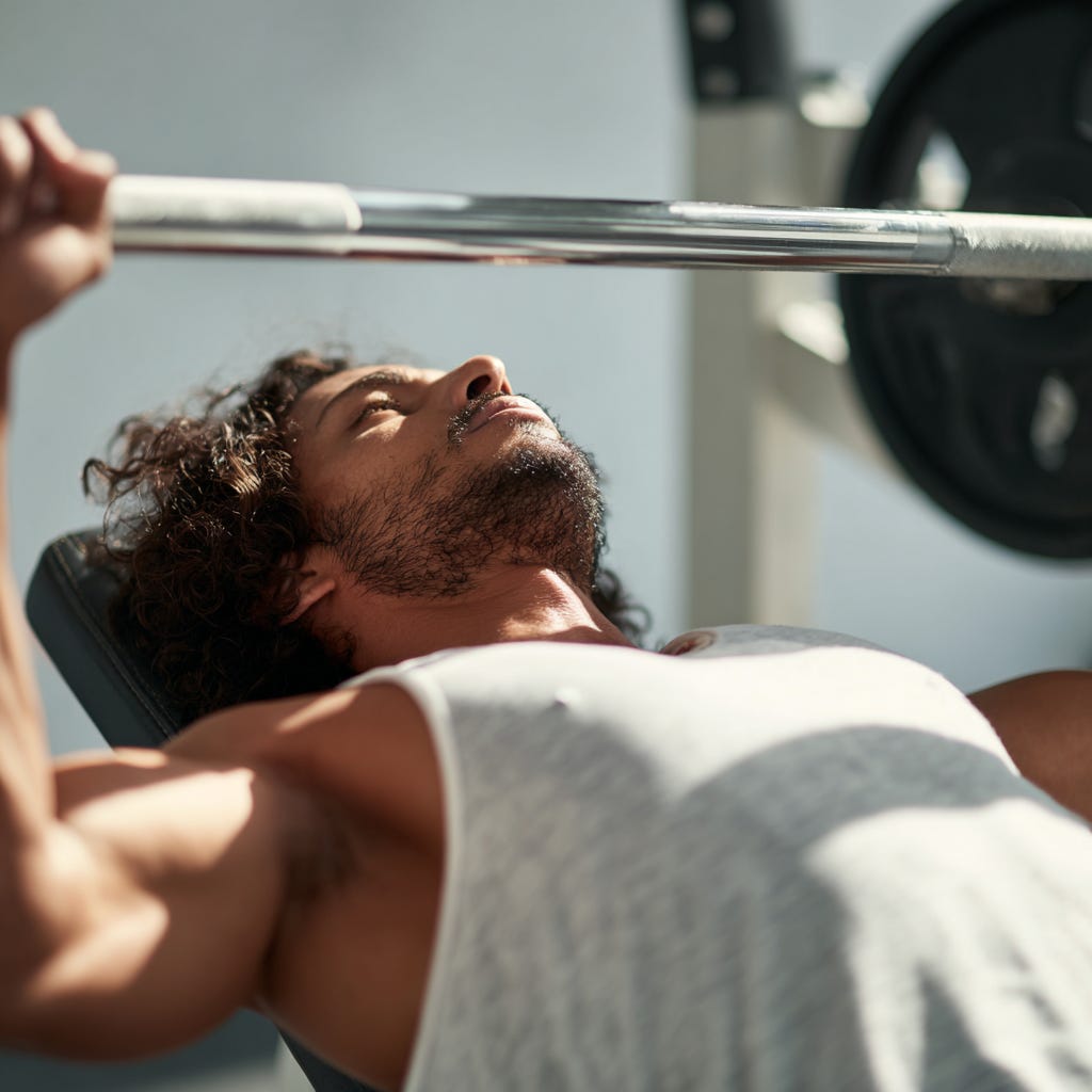 man on bench press in a bright gym. man on bench press in a bright gym.