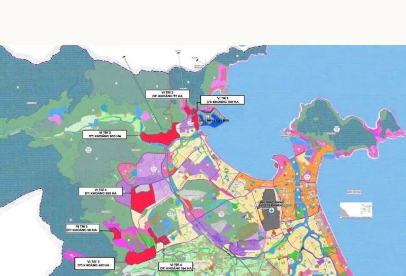 7 vị trí (màu đỏ) sẽ được điều chỉnh quy hoạch cục bộ để xây dựng Khu thương mại tự do. 7 vị trí (màu đỏ) sẽ được điều chỉnh quy hoạch cục bộ để xây dựng Khu thương mại tự do.