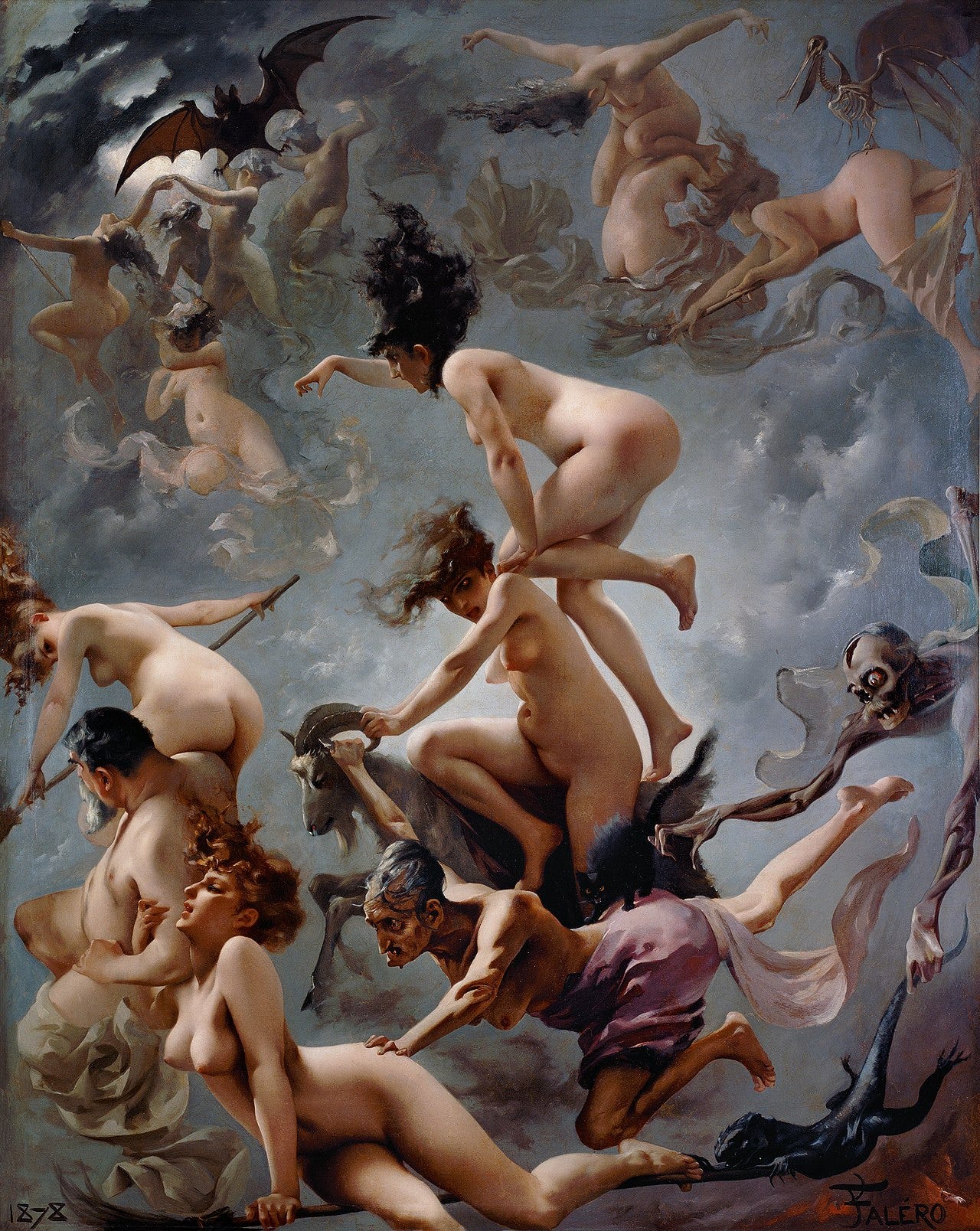 Nude young witches flying through the night sky Nude young witches flying through the night sky