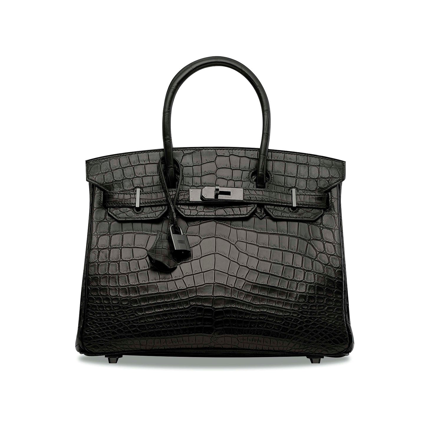 A RARE, MATTE BLACK NILOTICUS CROCODILE SO BLACK BIRKIN 30 WITH BLACK  HARDWARE