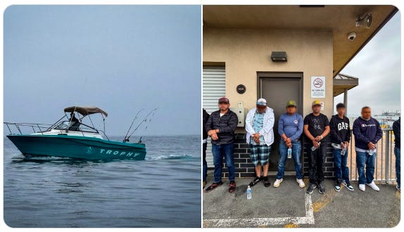 Eight illegal aliens were apprehended by US Customs & Border Protection officers aboard a small fishing boat off Newport Harbor Eight illegal aliens were apprehended by US Customs & Border Protection officers aboard a small fishing boat off Newport Harbor