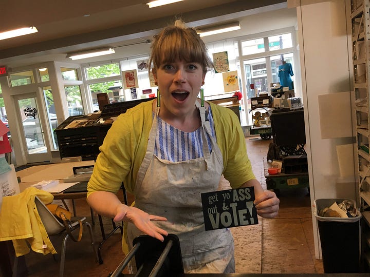 letterpress protest poster making