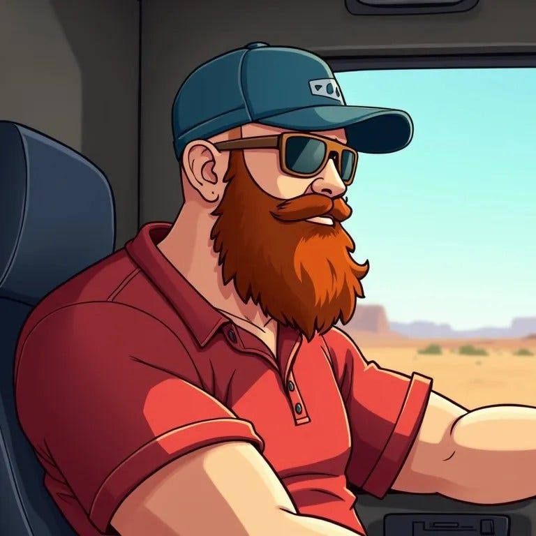 May be an image of one or more people, beard and road