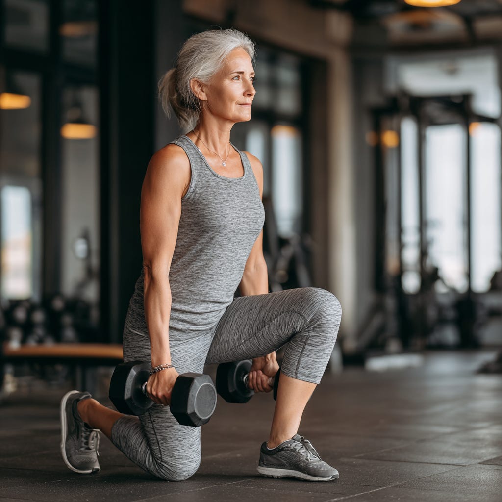 Fit older woman in greay gym-gear strength training in the gym. Fit older woman in greay gym-gear strength training in the gym.