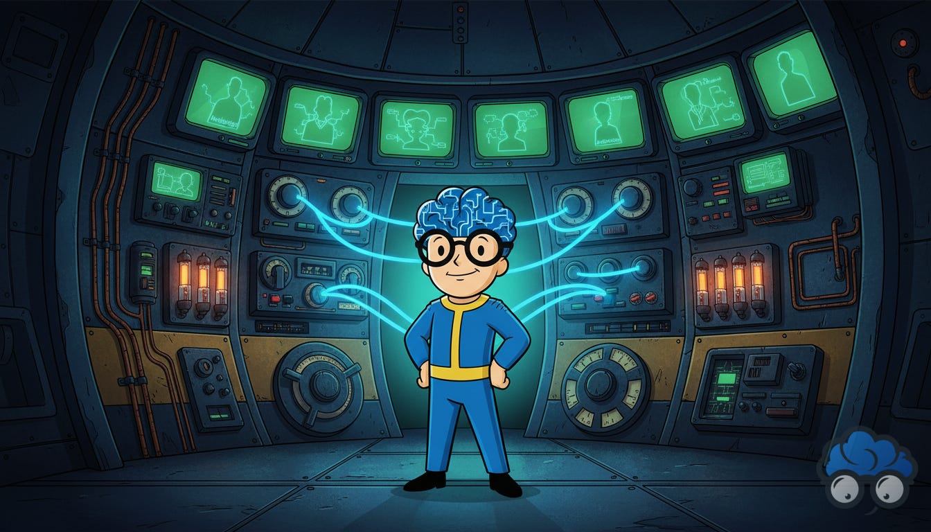 Illustration GMIND-BOY pilotant un mur de terminaux informatiques rétro-futuristes, symbolisant la reconnexion à une tribu artificielle via des systÚmes technologiques. Illustration GMIND-BOY pilotant un mur de terminaux informatiques rétro-futuristes, symbolisant la reconnexion à une tribu artificielle via des systÚmes technologiques.