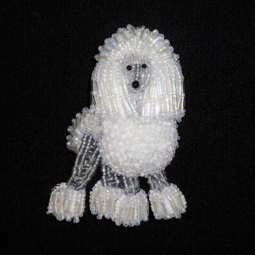 Beaded White Champion Standard Poodle LGBTQ equality gay pride parade bead embroidery beadwork dog jewelry Etsy artist Amazon dogs Handmade Beaded White Champion Standard Poodle LGBTQ equality gay pride parade bead embroidery beadwork dog jewelry Etsy artist Amazon dogs Handmade