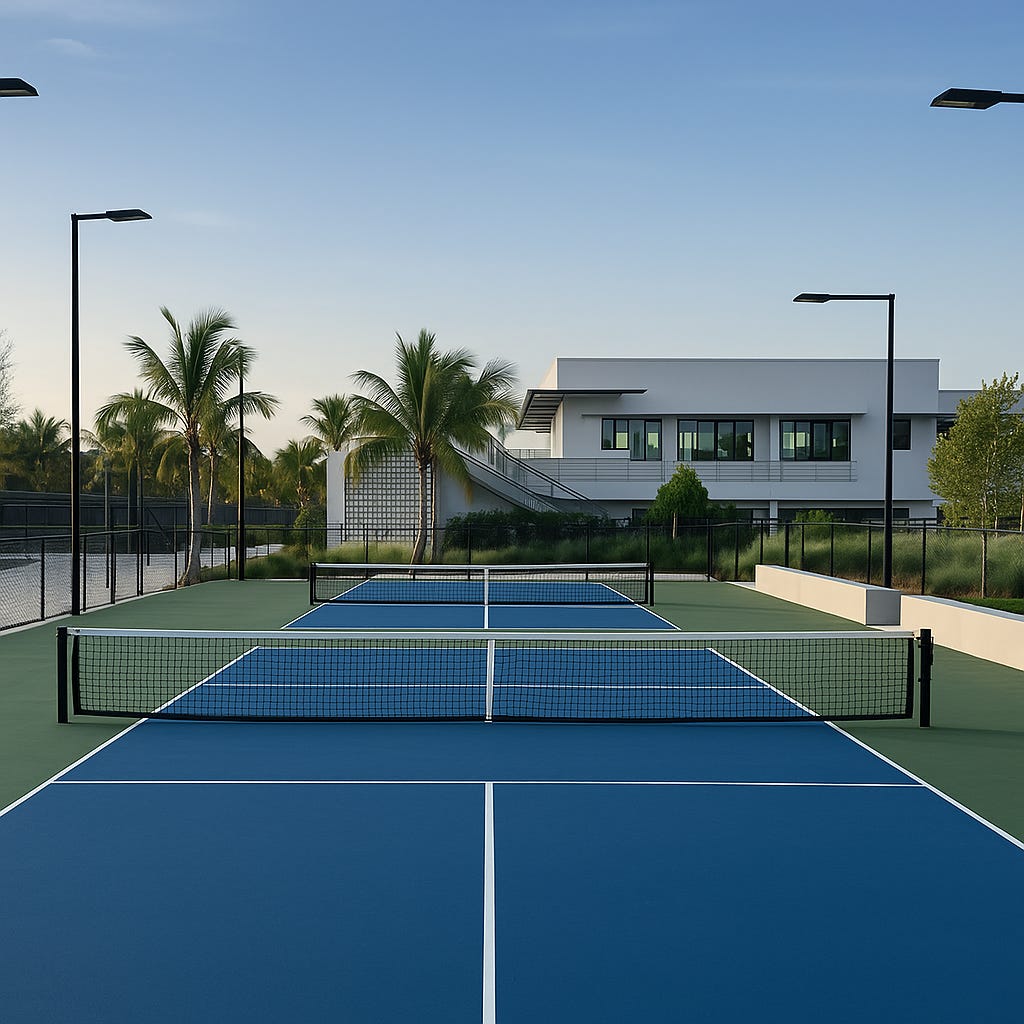 Empty pickleball courts under the Florida sun. The Fort, Ft. Lauderdale Empty pickleball courts under the Florida sun. The Fort, Ft. Lauderdale