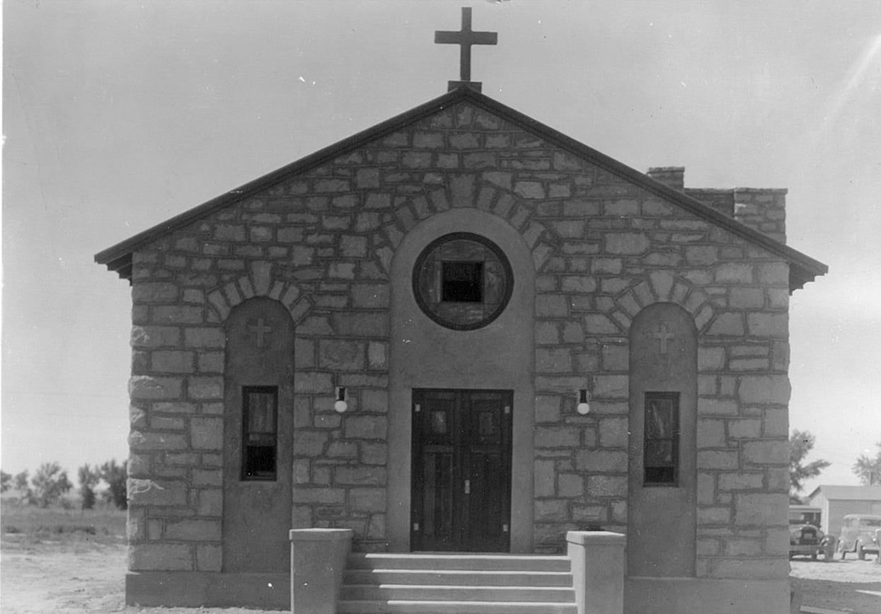 The old mission church at Shiprock, built in 1935.