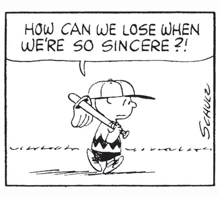 This may contain: a cartoon strip with a baseball player holding a bat and saying how can we lose when we
