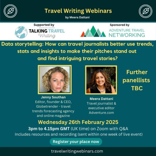 A dark green graphic showing two women who will be part of an upcoming webinar - Data storytelling in travel journalism - which is taking place on Wednesday 26 February 2025 at 3pm GMT. A dark green graphic showing two women who will be part of an upcoming webinar - Data storytelling in travel journalism - which is taking place on Wednesday 26 February 2025 at 3pm GMT.