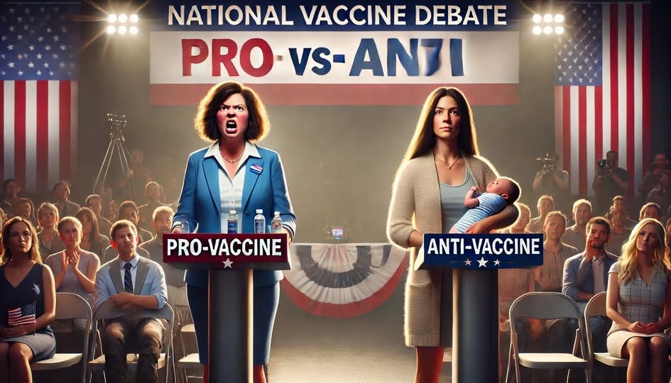 May be an image of 9 people and text that says 'NATIONAL VACCINE DEBATE PRO PRO-VS-ANTI VS- ANJI PRO-VACCINE ANTI-VACCINE 大'