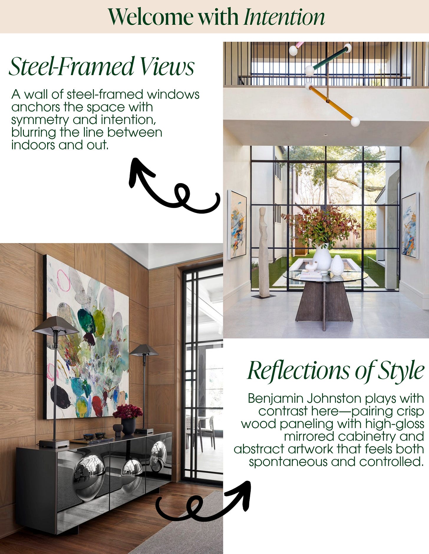 Interior design by Benjamin Johnston featured by The Polished Frame, showcasing curated entryways, sophisticated studies, and timeless modern style