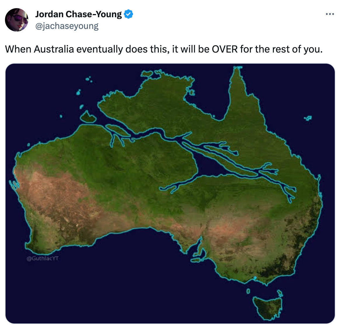 Jordan Chase-Young @jachaseyoung When Australia eventually does this, it will be OVER for the rest of you. Jordan Chase-Young @jachaseyoung When Australia eventually does this, it will be OVER for the rest of you.