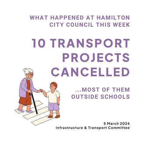 A gallery of images - some of the selfies in the chamber, some of them screenshots from the Council livestream, some of them graphics describing what happened in that Council meeting e.g. "Highest risk intersection declined funding"