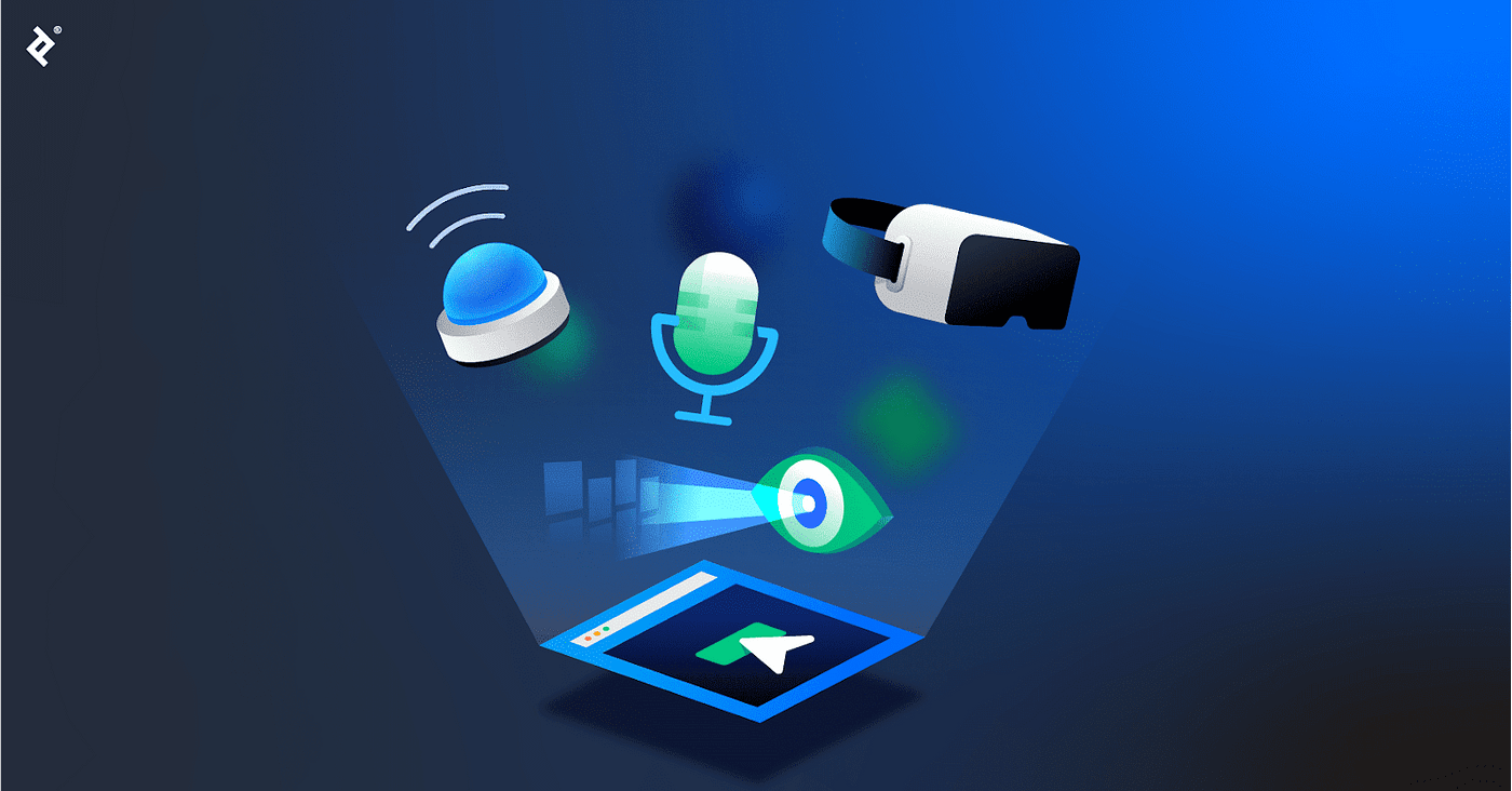 Illustration of multimodal mediums like voice, VR, AR, and sensory interactions