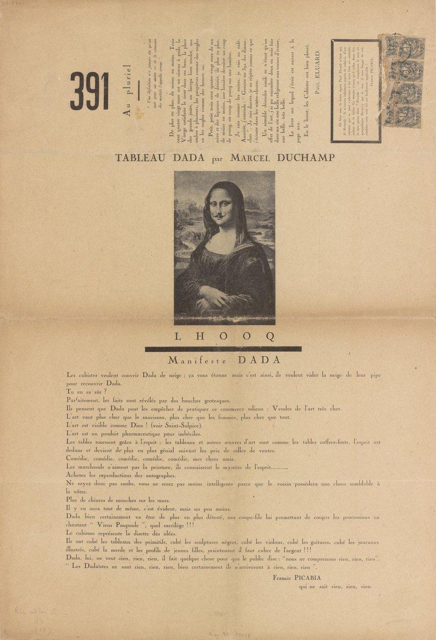 Marcel Duchamp, L.H.O.O.Q., Mona Lisa with a moustache, as printed in the journal 391 in 1920 Marcel Duchamp, L.H.O.O.Q., Mona Lisa with a moustache, as printed in the journal 391 in 1920