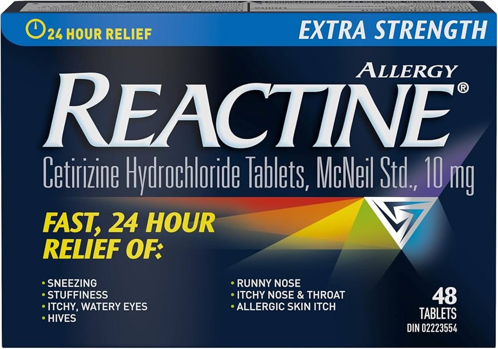 Reactine Comprimés antihistaminiques extra forts – 10 mg de chlorhydrate de  cétirizine – Médicament anti-allergie 24 heures – 48 comprimés fabriqués au  Canada : Amazon.ca: Santé et Soins personnels