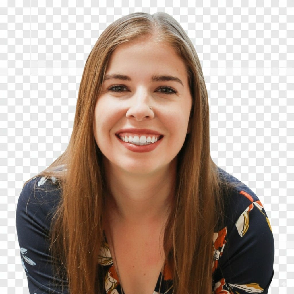 Maddy's headshot, with a checkered background