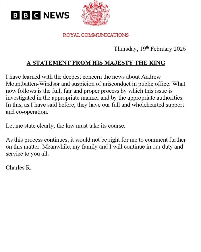 King Charles III issues a formal response following the arrest of Prince Andrew King Charles III issues a formal response following the arrest of Prince Andrew