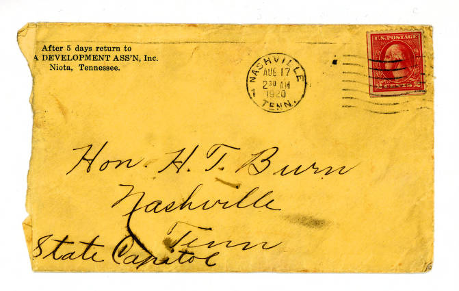 Letter to Harry Burn from his mother Febb Ensminger Burn (August 1920/Calvin M. McClung Historical Collection)