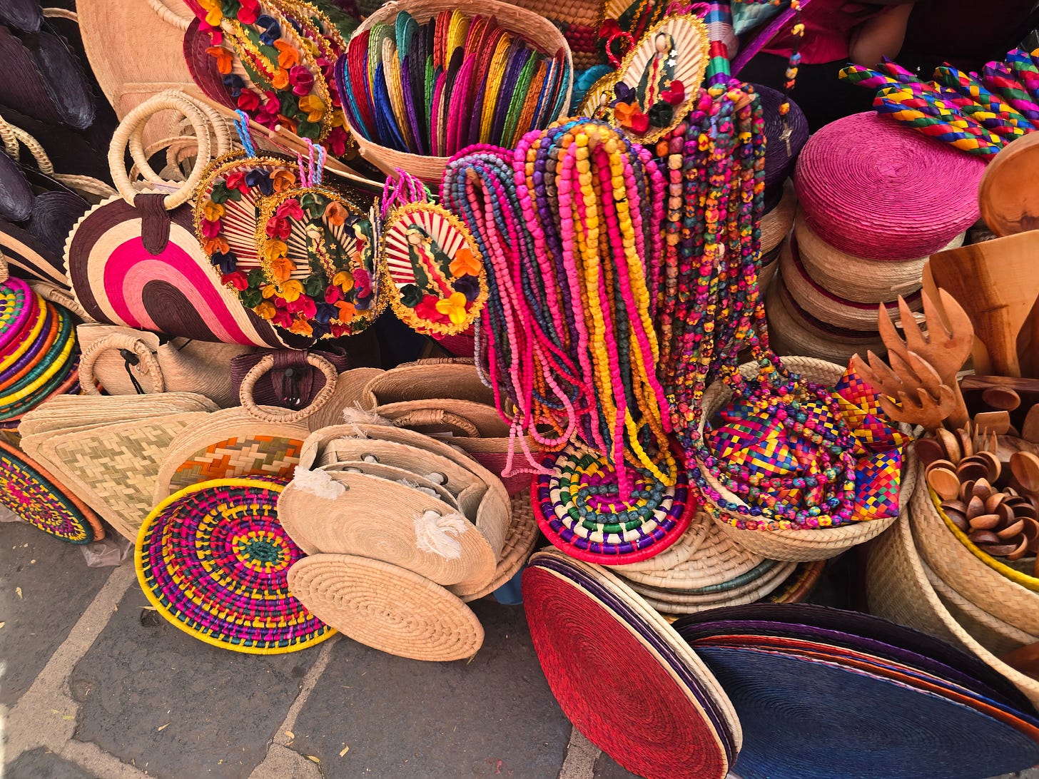 Colorful baskets and beads for sale, Coyoacan