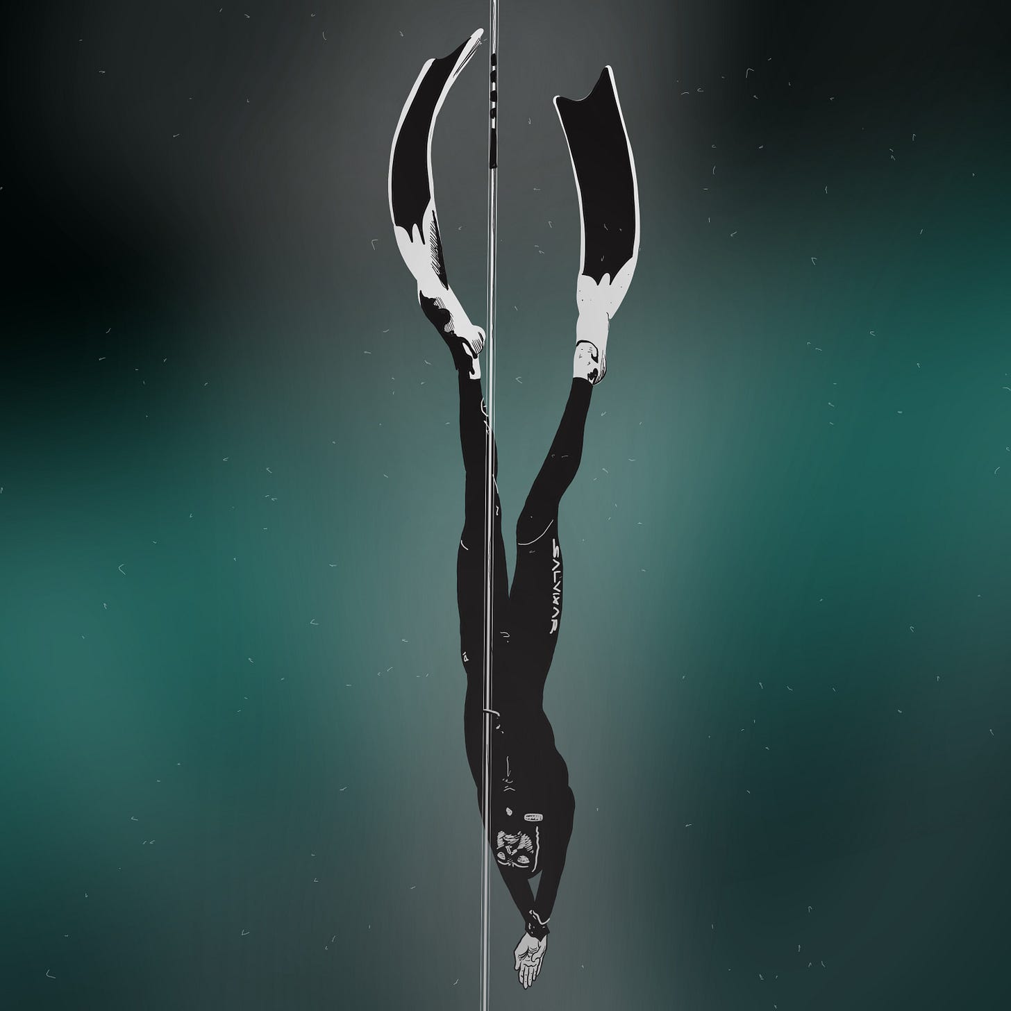 Apneista bajando en el océano Apneista bajando en el océano