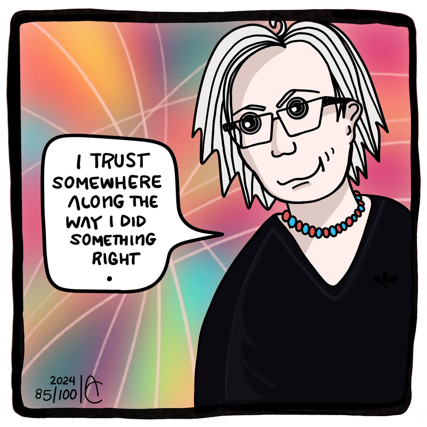 85/100: I trust somewhere along the way I did something right. 85/100: I trust somewhere along the way I did something right.