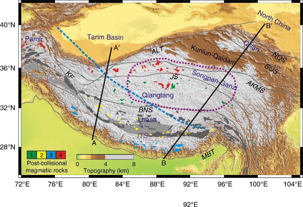 Multi-terrane structure controls the contrasting lithospheric evolution  beneath the western and central–eastern Tibetan plateau | Nature  Communications